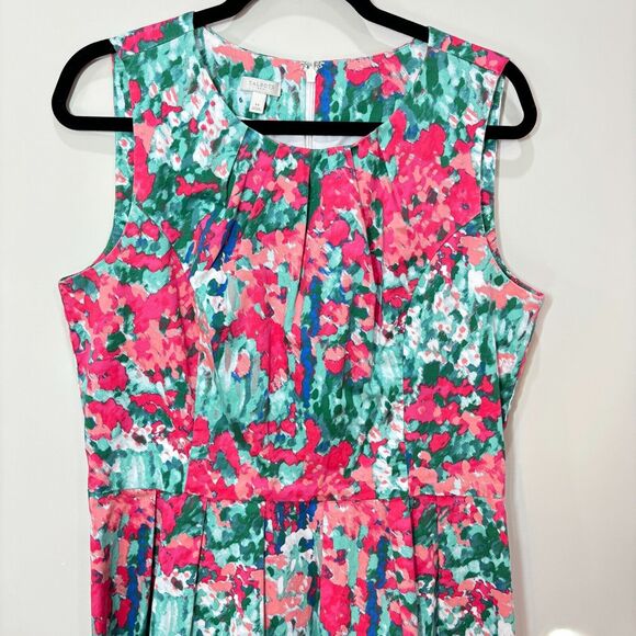 Talbots Watercolor Abstract Dress Size 14 Pink Green Multi A-line Sleeveless - Picture 2 of 10